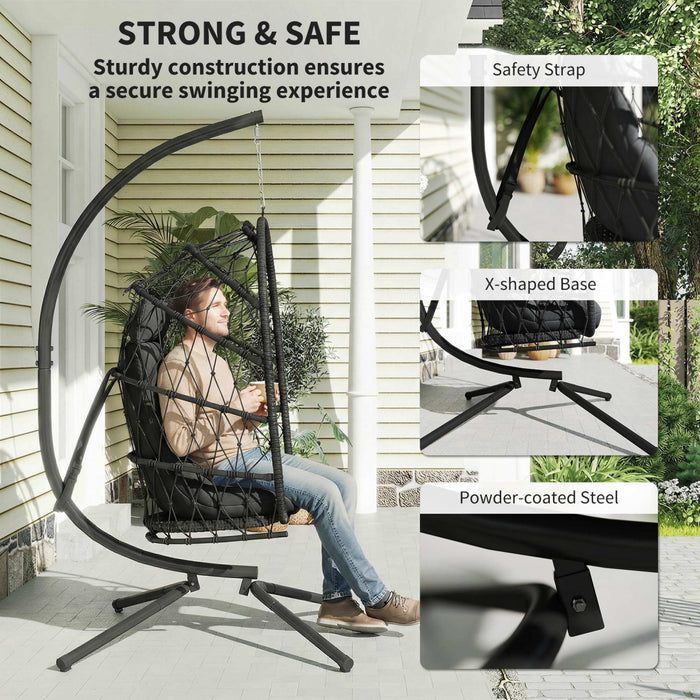 Outsunny Hanging Egg Chair with Stand, Foldable Swing Chair, Black