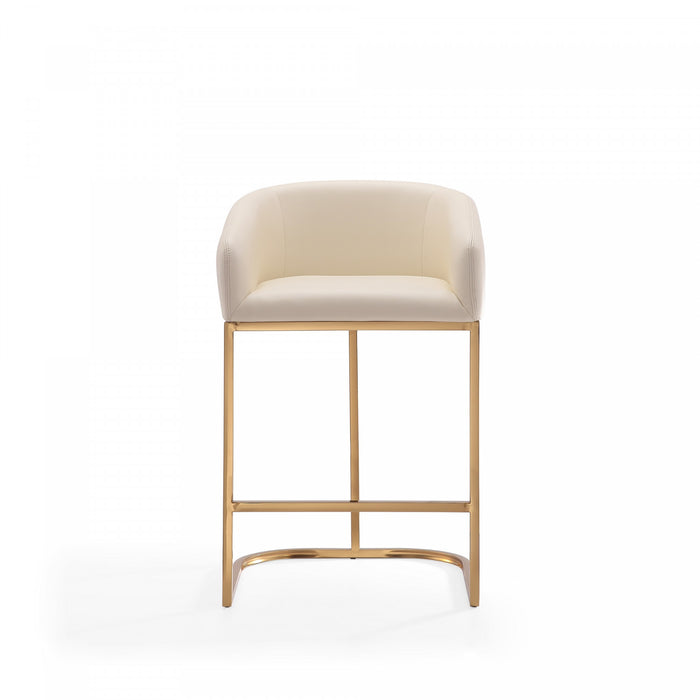 Louvre Mid-Century Modern Metal Upholstered Counter Stool in Cream - Set of 2