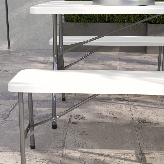Outsunny Hdpe Picnic Table Set With Beer Table & 2 Benches For 6, White
