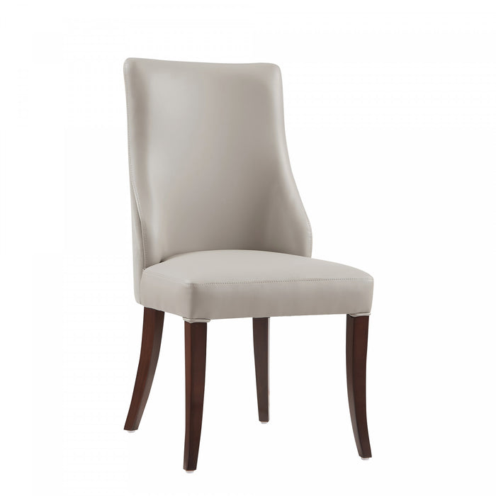 Connie Modern Wood Vegan Leather and Velvet Dining Chair in Light Gray - Set of 2