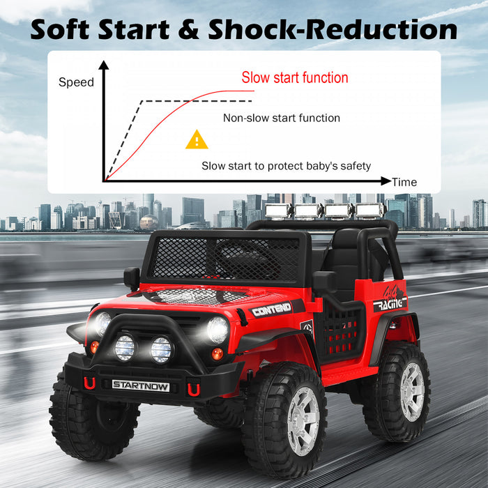 Costway 12v Kids Ride On Truck Remote Control Electric Car W/lights&music Red