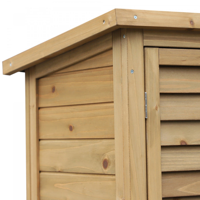 Outsunny Garden Shed Wooden Garden Storage Shed 2 Door Unit Solid Fir Wood Garage Tool Organisation Cabinet, 34.3\" X 18.3\" X 38\", Natural