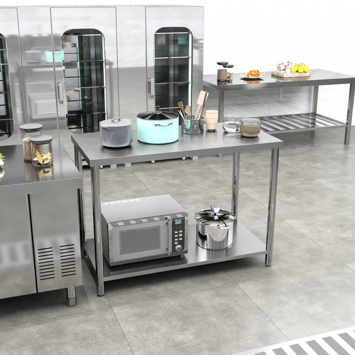 Homcom Stainless Steel Prep Table, Heavy Duty Workbench Table