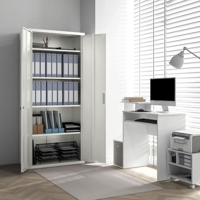 HOMCOM 71\" Metal Storage Cabinet with 2 Doors 4 Adjustable Shelves White