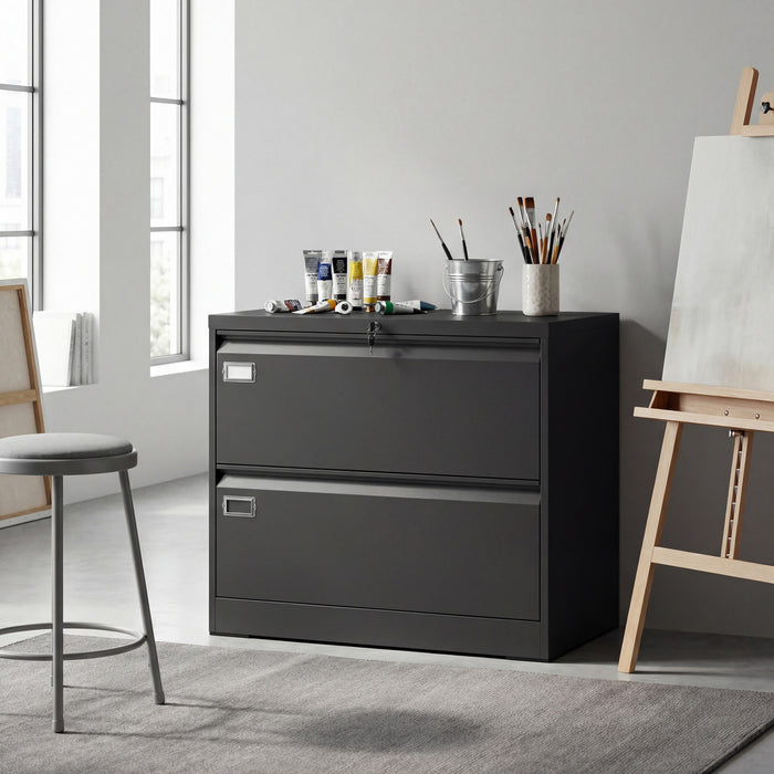 HOMCOM Lateral File Cabinet Steel Filing Cabinet for A4 Letter Legal Black