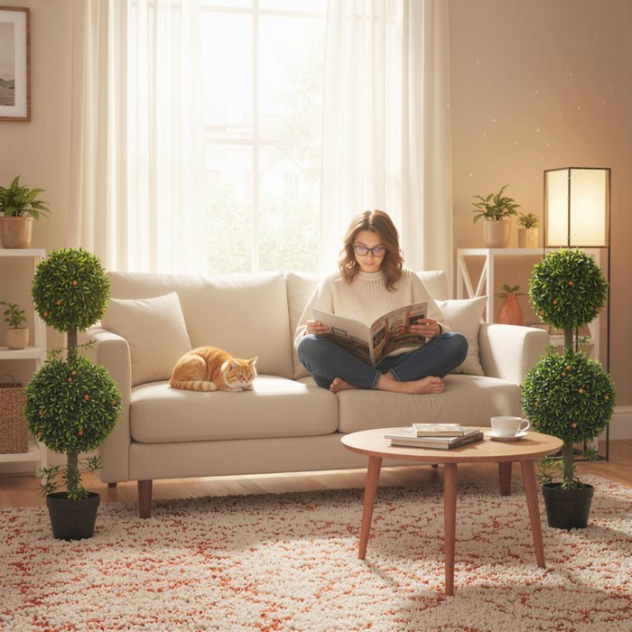 HOMCOM 3FT Artificial Boxwood Topiary Trees Fake Plants Set of 2, Green