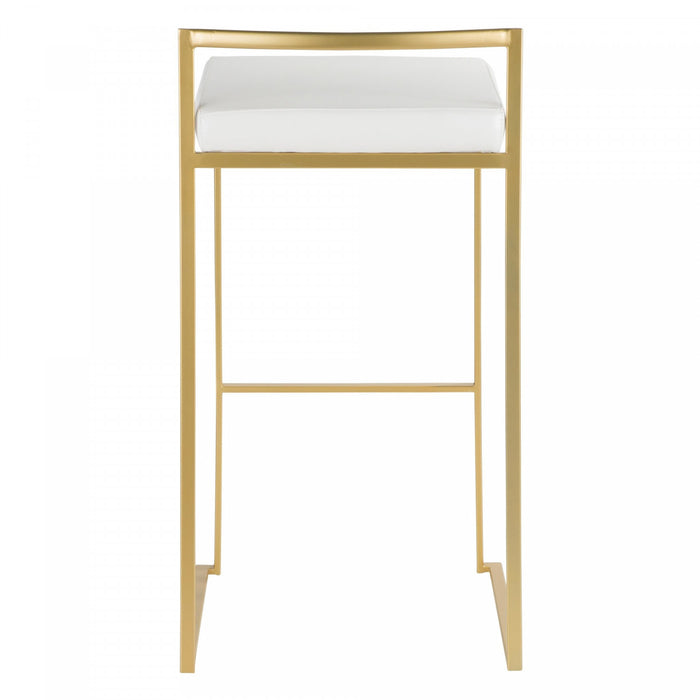 LumiSource Fuji White Faux Leather Contemporary Barstool - Set of 2