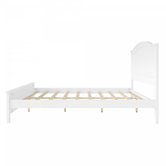 Benson Queen Size Solid Wood Platform Bed with Stylish Headboard, White