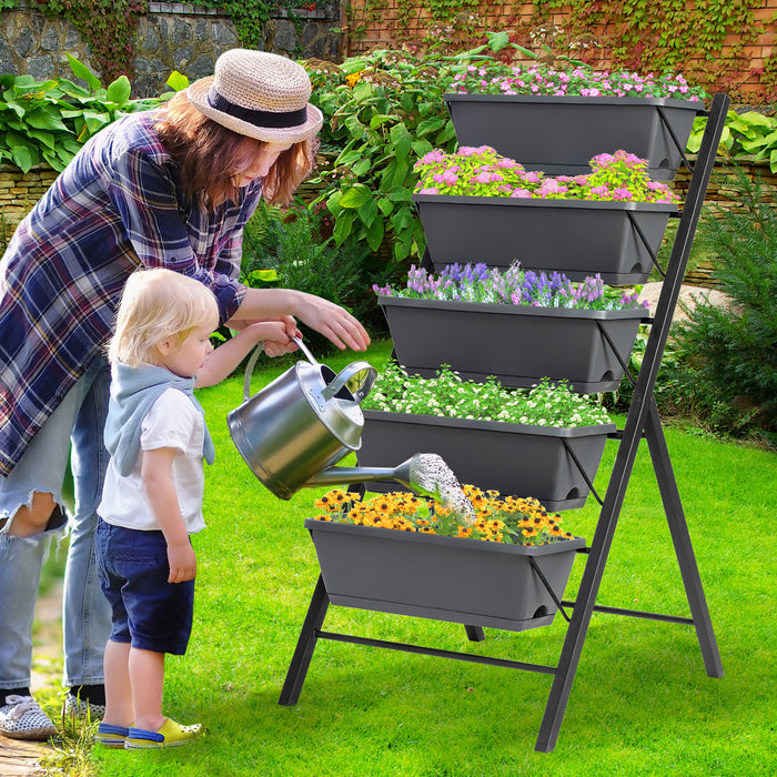 Costway Set Of 2 4 Ft Vertical Raised Garden Bed 5-tier Planter Box For Patio Balcony