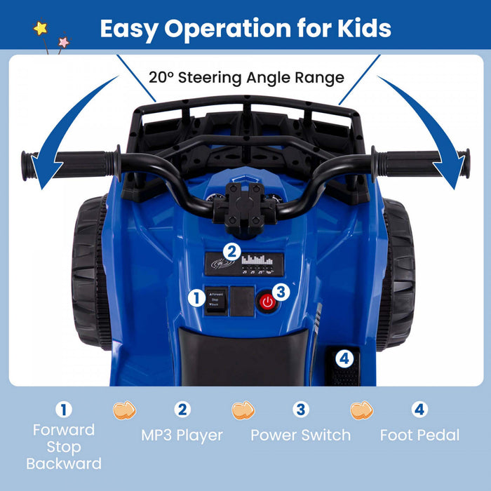 Costway Kids Ride On Electric Atv 6v 4-wheeler Quad Car With One-button Start Tread Tires Navy