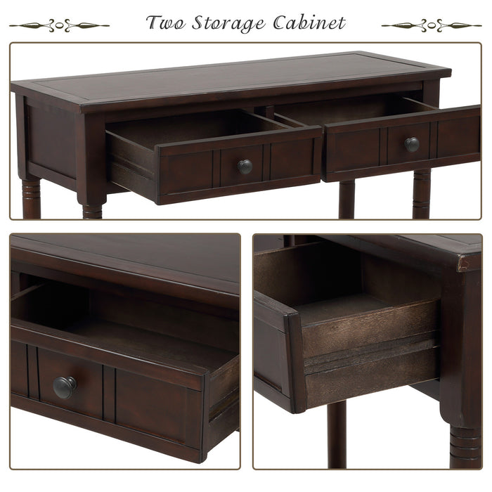 Jeremy Solid Wood Traditional Console Table With Drawers And Shelf - Espresso
