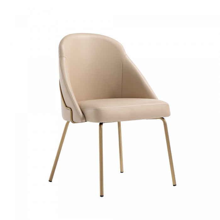 Gracie Modern Vegan Leather Metal Dining Chair in Tan and Gold - Set of 2