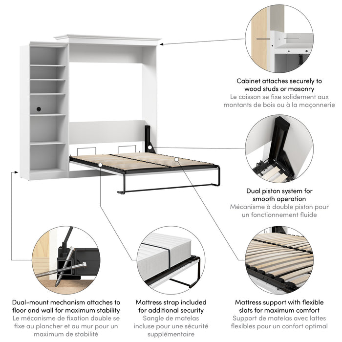 Bestar Versatile Queen Murphy Bed with Closet Organizer (92 W) - White