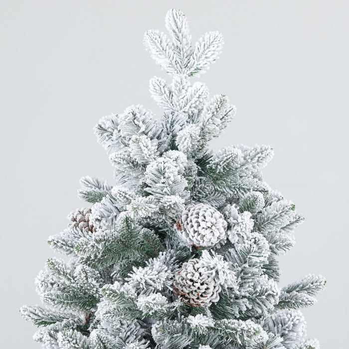 Homcom 6 Ft Artificial Christmas Tree With Flocked Tips, Pinecones, Hinge