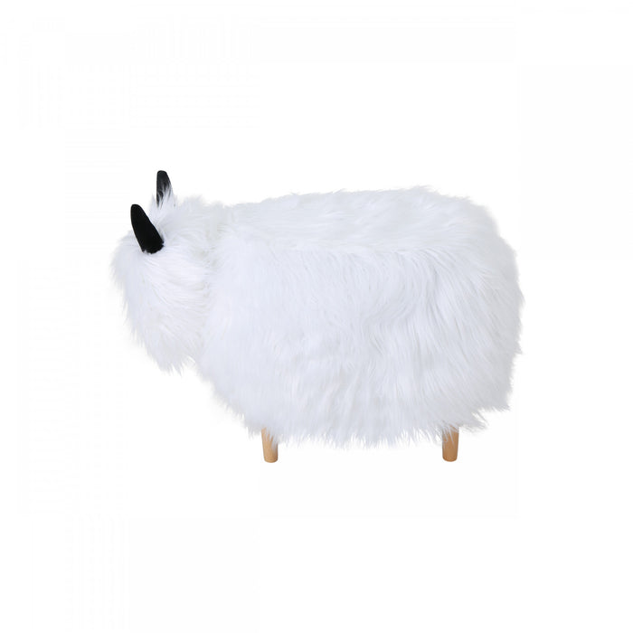 Julius Upholstered Wood Yak Footstool Ottoman, White