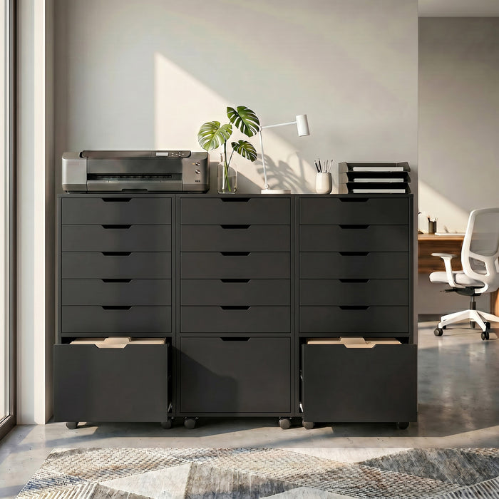 HOMCOM 6 Drawer Vertical File Cabinet with Lockable Wheels, Black