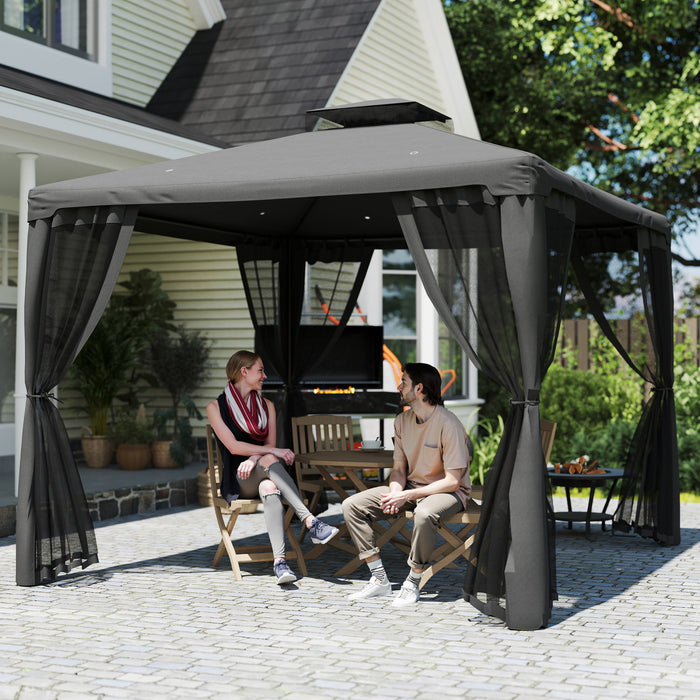 9.6'x9.6' Outdoor Patio Gazebo Pavilion Canopy Tent with Netting, Dark Grey