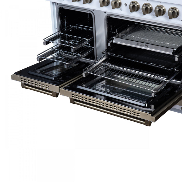 Forno Ambassador 48\" Dual Fuel Range, White, 8 Sealed Burners, 6.7 Cu.Ft. Ovens - FFSGS6199-48CPWHT