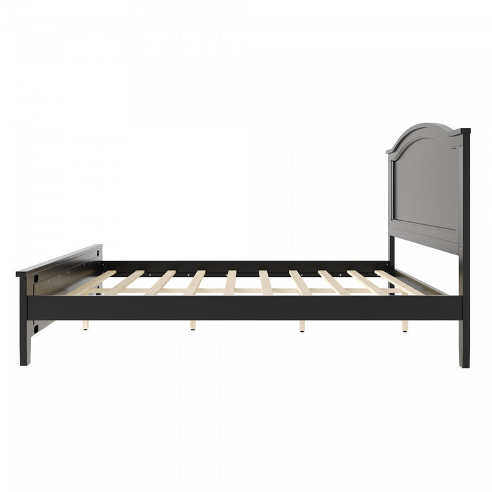 Benson Queen Size Solid Wood Platform Bed with Stylish Headboard, Black