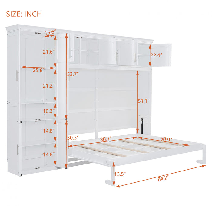 Eileen Space-saving Murphy Wall Bed With Cabinets, Queen Size, White