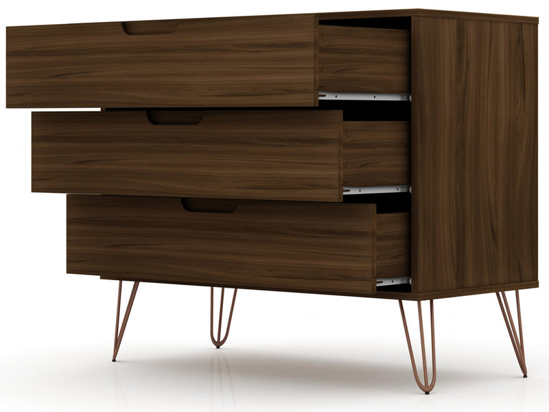 Rockefeller Mid-Century Modern 35\" Dresser in Chestnut Brown (3-Drawer) - Set of 2