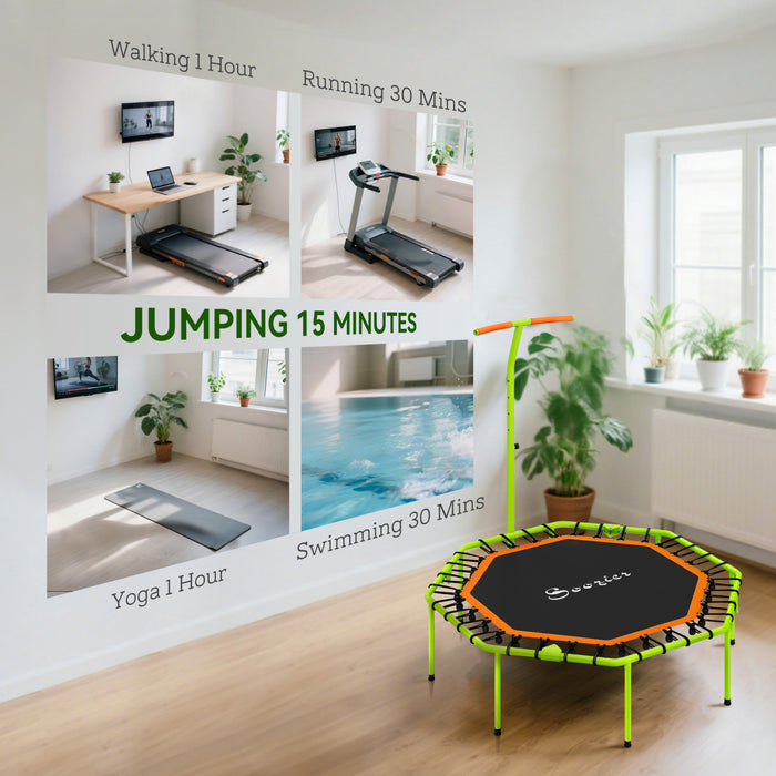 Soozier 50\" Foldable Mini Trampoline, Fitness Trampoline Bungee Rebounder with Adjustable Handle Bar, Stable & Quiet for Adults Indoor and Outdoor Workout