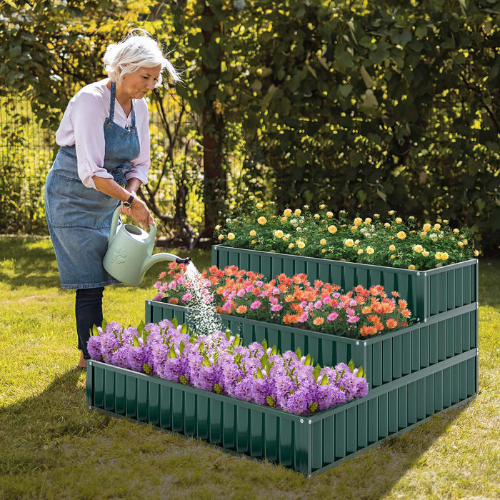 Costway 2 Pcs 3-tier Raised Garden Bed,47\" X 47\" X 24\" Metal Outdoor Elevated Planter Box Green