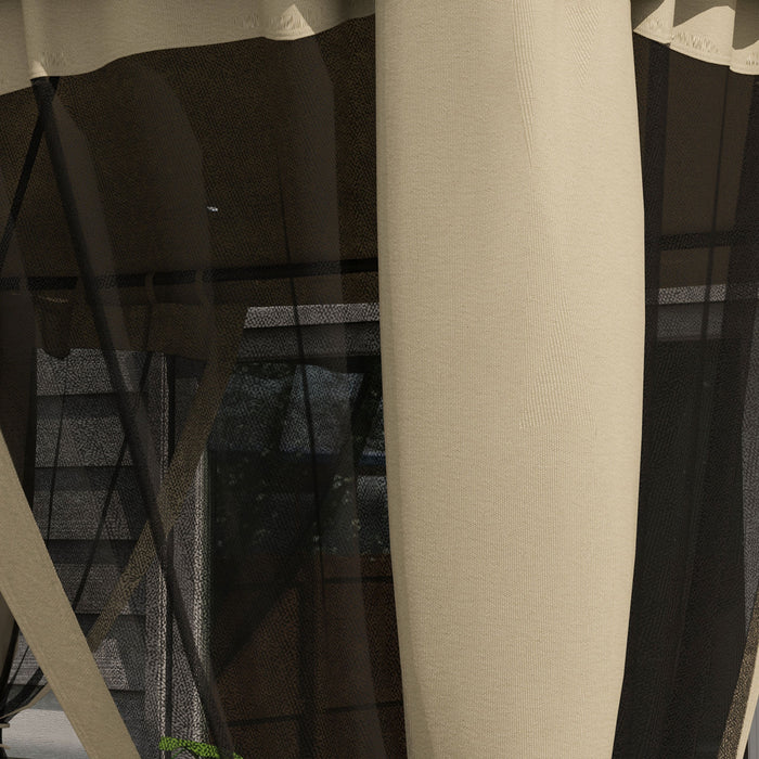 12' Outdoor Patio Gazebo Pavilion Canopy Tent With Netting, Taupe