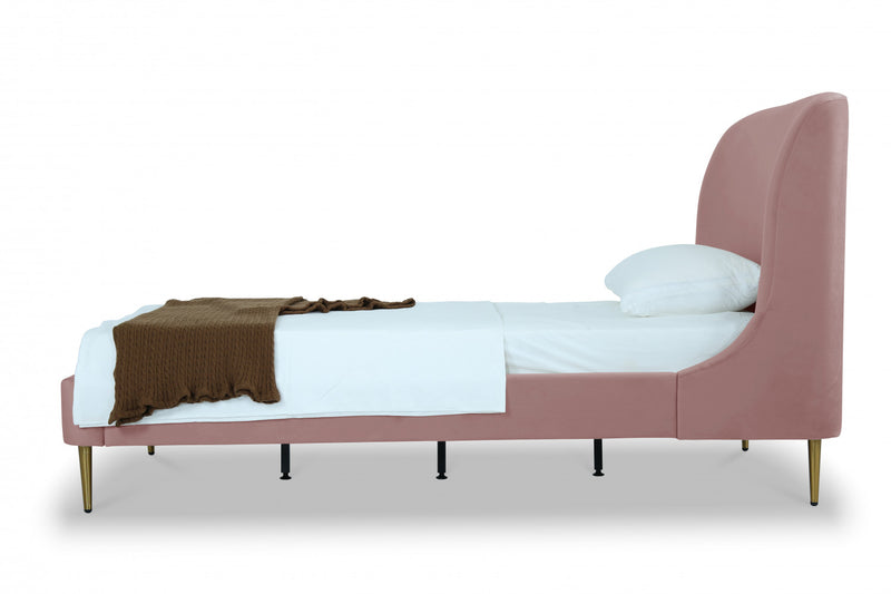 Heather Mid-Century Modern Velvet Upholstered Twin Bed in Blush and Gold