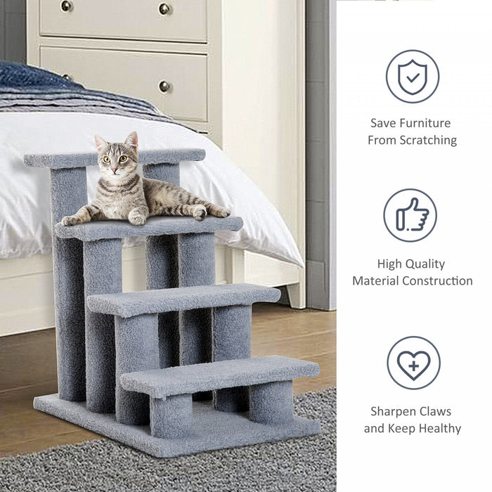 Pawhut 4-step Multi-level Carpeted Cat Scratching Post Pet Stairs, Grey