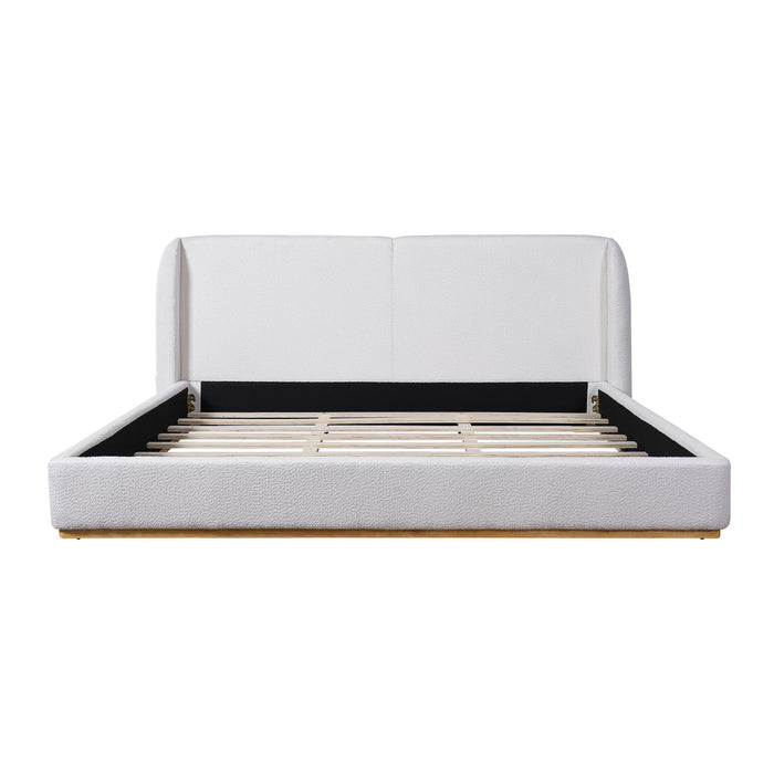 Lucas Low Profile Platform Bed Boucle Upholstered Wingback Headboard,King Size ,White King Bed