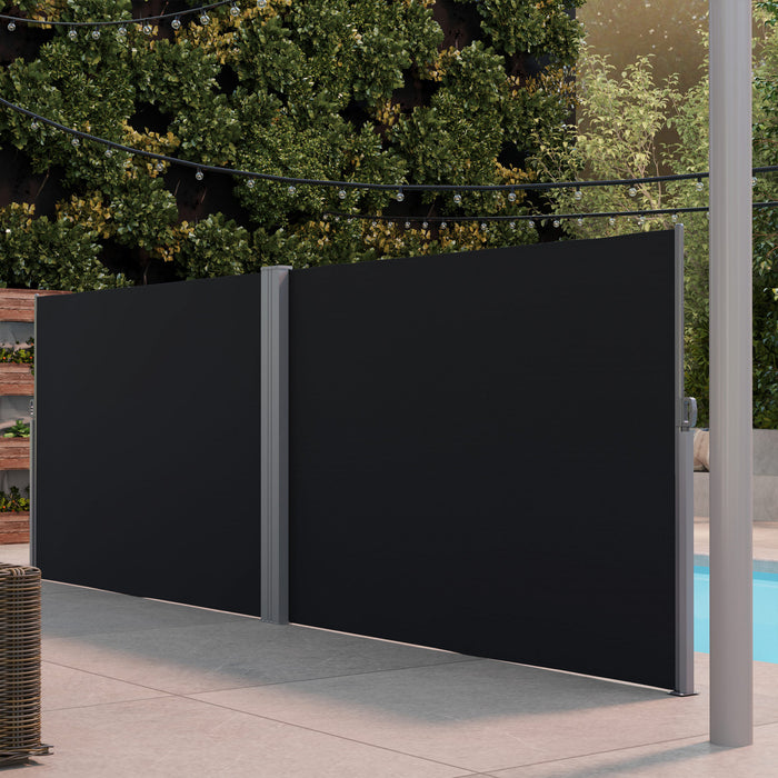 Outsunny Retractable Double Side Awning, Outdoor Privacy Screen, Black