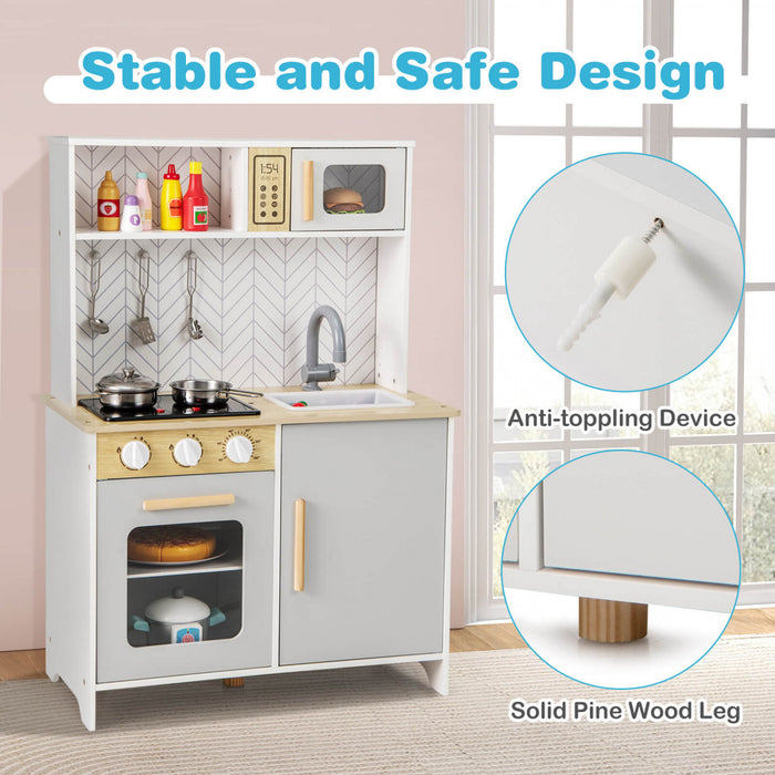 Costway Kids Kitchen Playset With Lights Sounds Microwave Stoves Oven Cooking Accessories