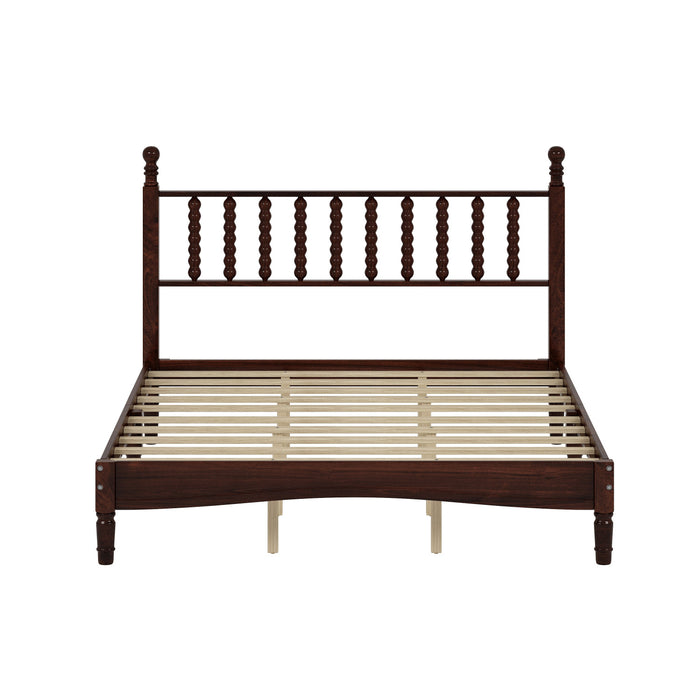 Oliver Retro Wood Platform Bed with Gourd Shaped Headboard - Dark Brown 