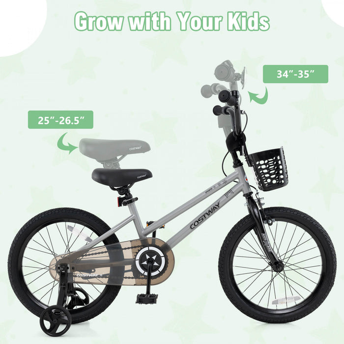 Costway 18\" Kid's Bike With Training Wheels Adjustable Handlebar & Seat Handbrake Sliver