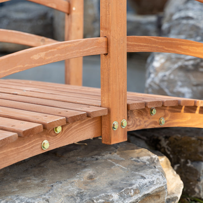 Outsunny 6ft Wooden Garden Bridge Classic Arc Footbridge With Guardrails For Stream Pond Walkway, Orange