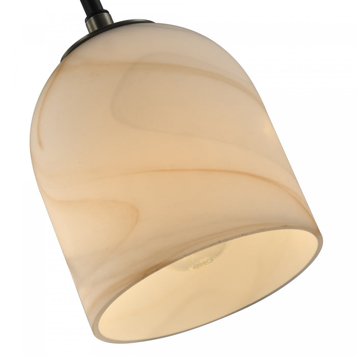 Crema 1 Light Pendant, Black, Brushed Brass With Alabaster Style Glass