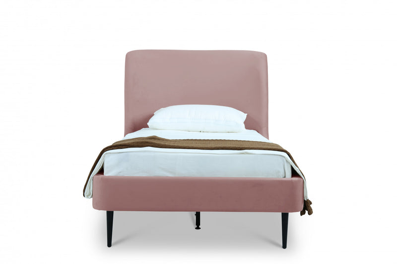 Heather Mid-Century Modern Velvet Upholstered Twin Bed in Blush and Black