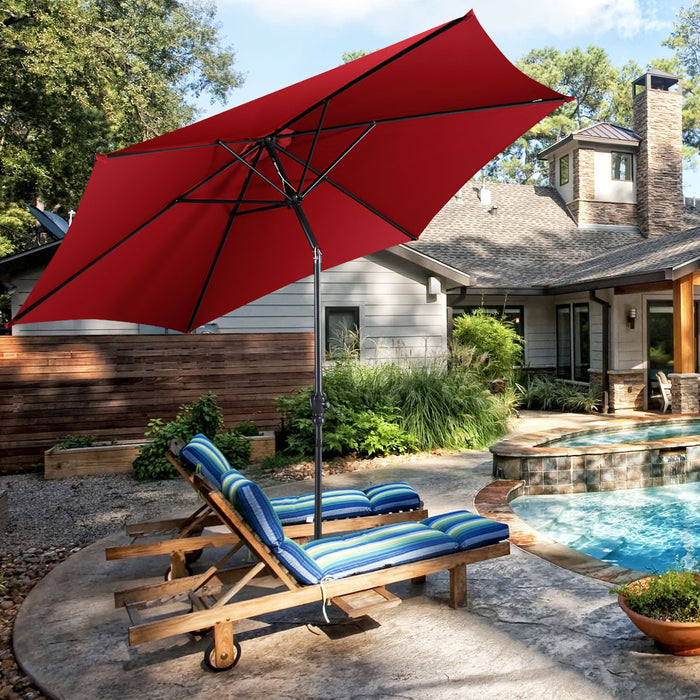 Costway 10FT Patio Umbrella 6 Ribs Market Steel Tilt W/ Crank Outdoor Garden Burgundy