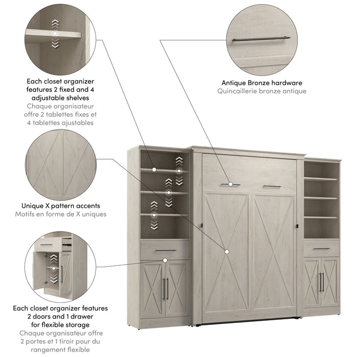 Bestar Key West Full Murphy Bed & Closet Organizers with Doors & Drawers (113 W) - Linen White Oak