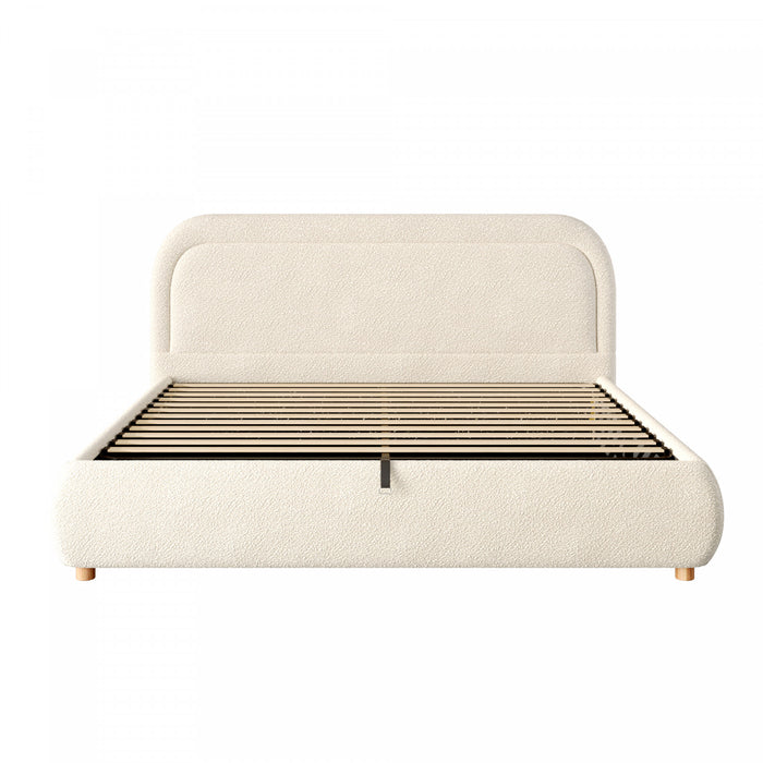 Sophia Space-Saving Hydraulic Lift Storage Platform Bed with Boucle Upholstery,King Size,Beige King Bed
