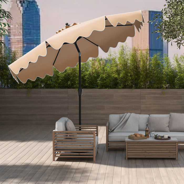 Costway 9 FT Patio Umbrella 2-Tier Market Table Umbrella with Sun-Protective Canopy Brown
