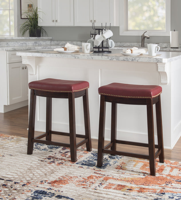 Claridge Faux Leather Backless Counter-Height Stool - Red
