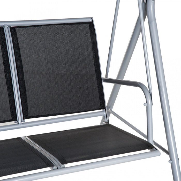 Outsunny 3-seater Patio Swing, Outdoor Swing Chair, A Frame Porch Swing With Canopy Garden Hammock Glider Bed, Black