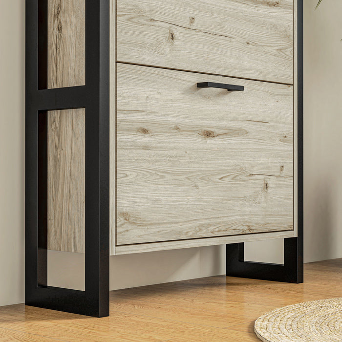 HOMCOM Shoe Cabinet with 3 Flip Drawer Cabinet, Walnut