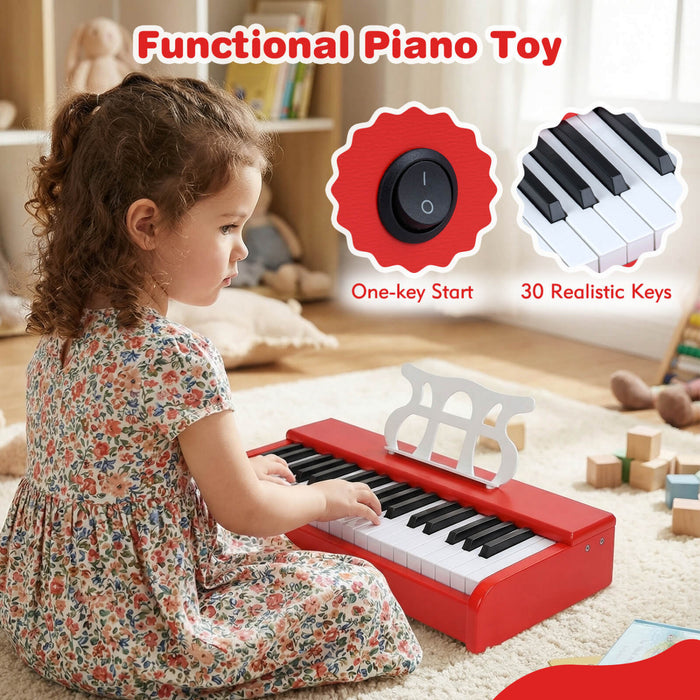 Costway 30 Keys Kids Piano Keyboard with Removable Music Stand, One-key Start Function Red