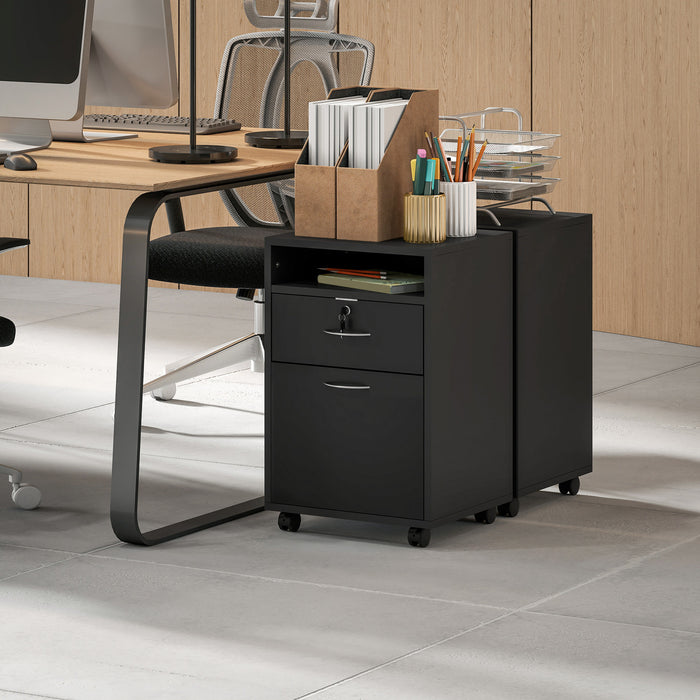 HOMCOM Vertical Filing Cabinet with Drawer Wheels, File Cabinet, Black