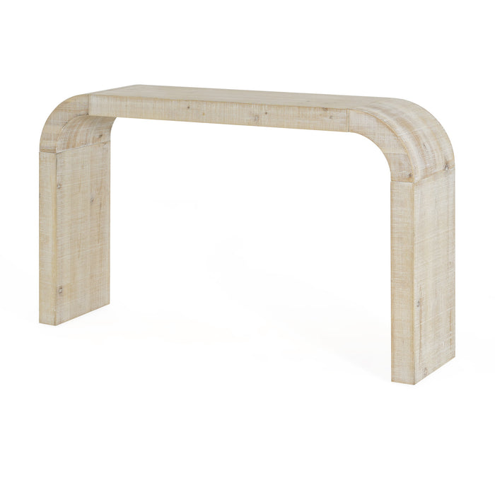Cedar 52 Inch Wood Console Table with Curved Edge and Distressed Finish, Natural