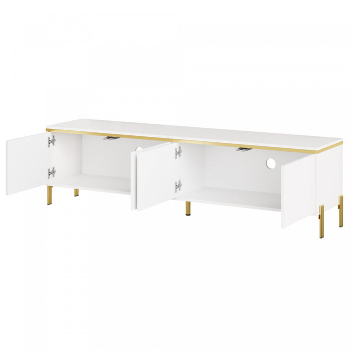 Croma 67 Inch Modern High-Gloss TV Stand with Cable Management and Gold Trim, White