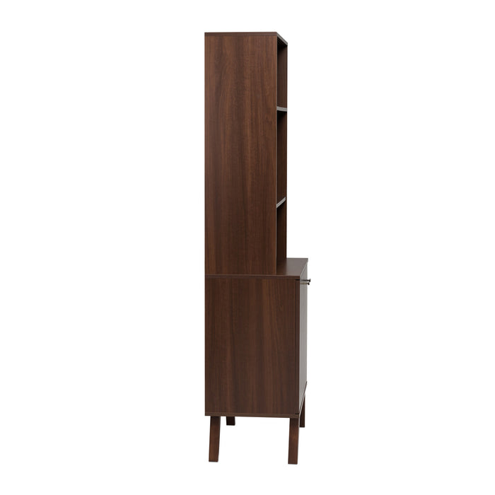 Milo Mid-Century Modern Tall Bookcase with Adjustable Shelves, 2 Doors & Brushed Brass-Finished Knobs - Cherry
